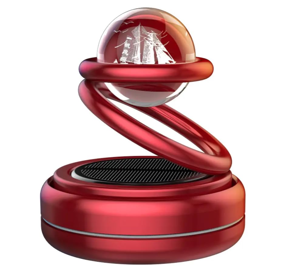 YOURKARTS.COM Rotating Solar Car Perfume Diffuser - Double-Ring Design with Glass Ball Ship Ornament, Aromatherapy Air Freshener for Car Interior Decoration