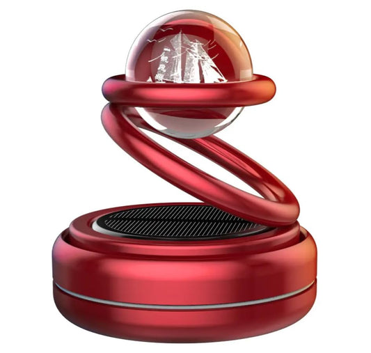 YOURKARTS.COM Rotating Solar Car Perfume Diffuser - Double-Ring Design with Glass Ball Ship Ornament, Aromatherapy Air Freshener for Car Interior Decoration