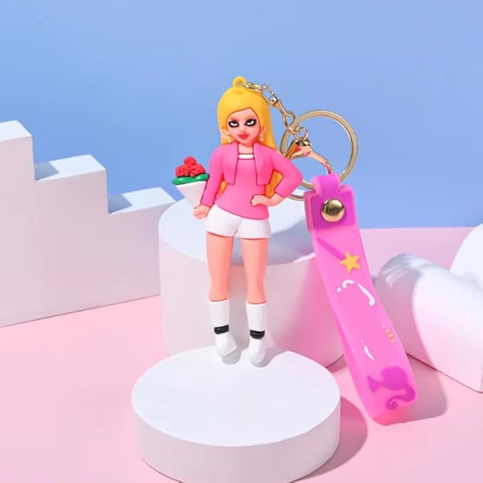 YOURKARTS.COM Girl Keychain, Pink, 10 cm – Stylish and Unique Key Ring Accessory(Pack of 2 random Design)