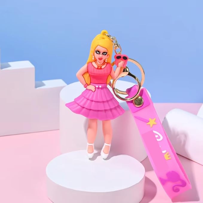 YOURKARTS.COM Girl Keychain, Pink, 10 cm – Stylish and Unique Key Ring Accessory(Pack of 2 random Design)