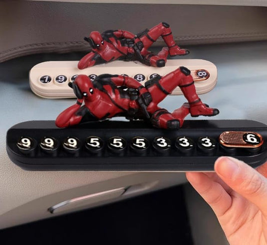 YOURKARTS.COM PVC Car Phone Number Dashboard Fantasy Display Plate, 27 x 8 cm, Push Down to Hide Number deadpool B