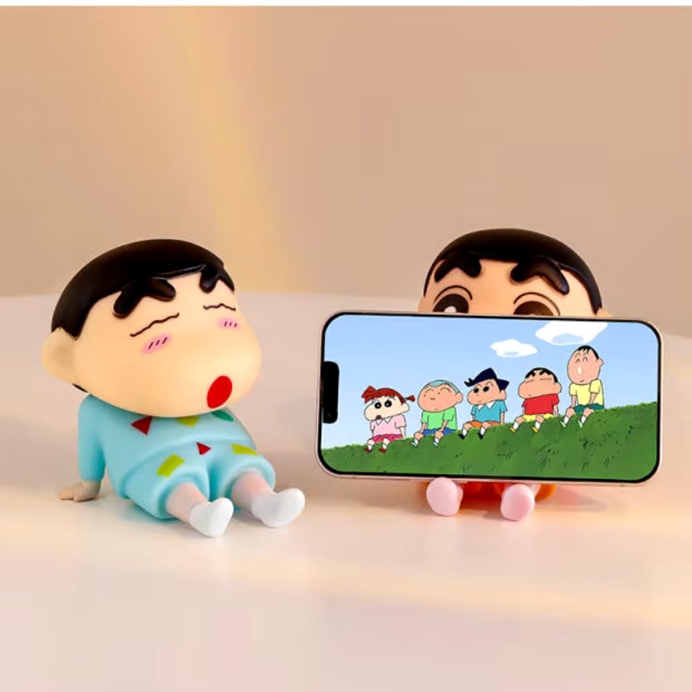 YOURKARTS.COM Cute Shin-Chan Phone Stand, ABS Doll Mobile Holder for Desk, Portable, Flexible (Blue)
