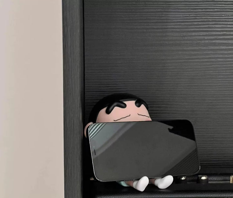 YOURKARTS.COM Cute Shin-Chan Phone Stand, ABS Doll Mobile Holder for Desk, Portable, Flexible (Red)