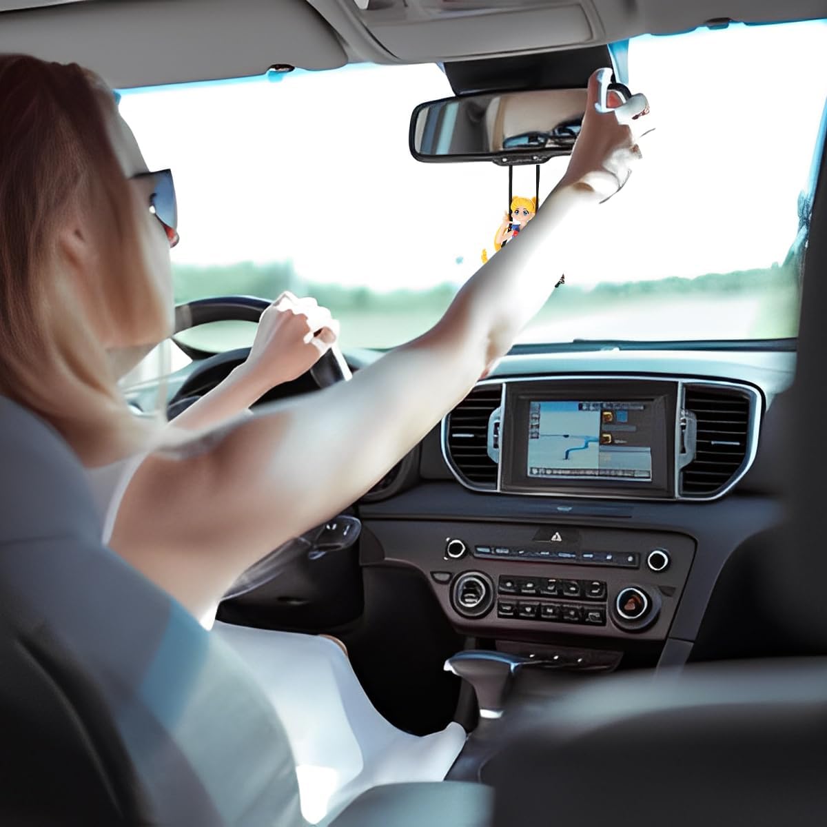 YOURKARTS.COM Car Mirror Hanging Anime Girls Showpiece, Office Desk Decor (Yellow Hair)