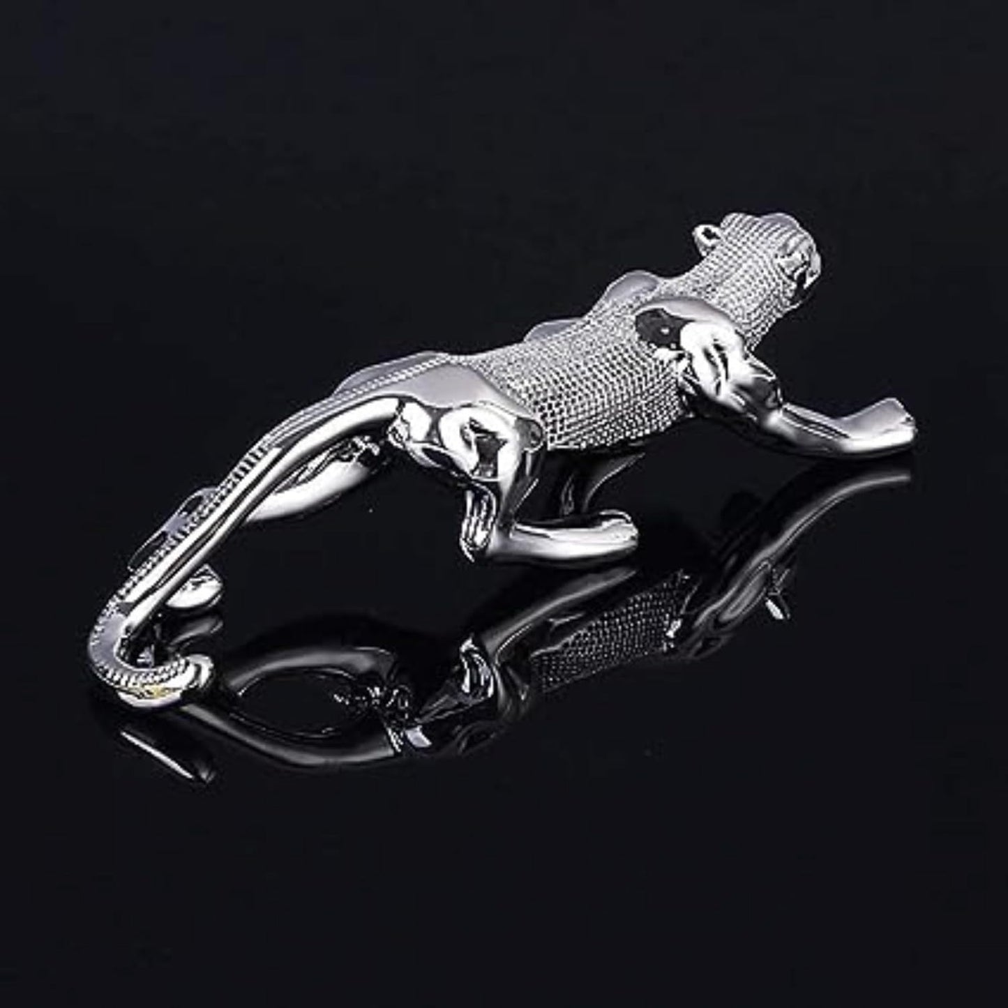 YOURKARTS.COM Realistic Luxury Metal Golden Leopard | Jaguar Showpiece for Car & Home Decor | for Good Luck (Silver)