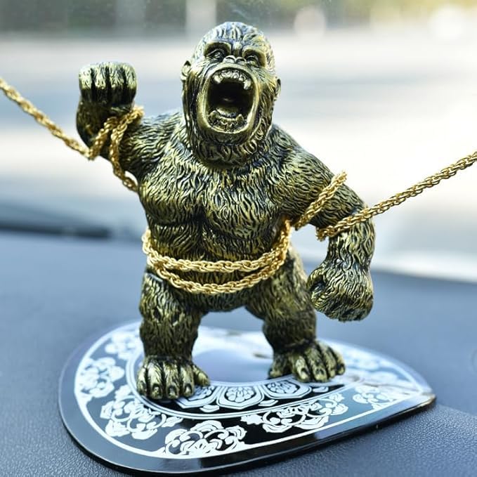 YOURKARTS.COM Gorilla Car Dashboard Decoration with Anti-Slip Base Mat – Fun & Unique Car Ornament for Men’s Gift