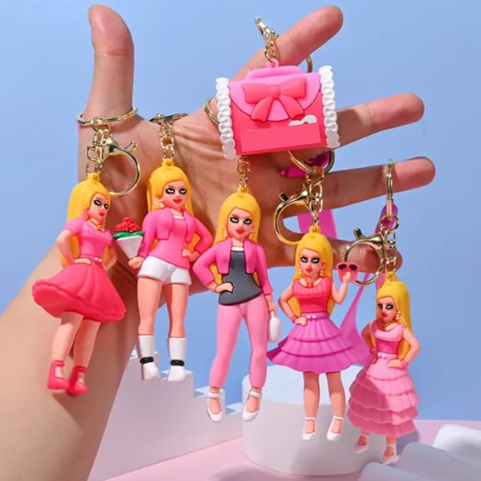 YOURKARTS.COM Girl Keychain, Pink, 10 cm – Stylish and Unique Key Ring Accessory(Pack of 2 random Design)