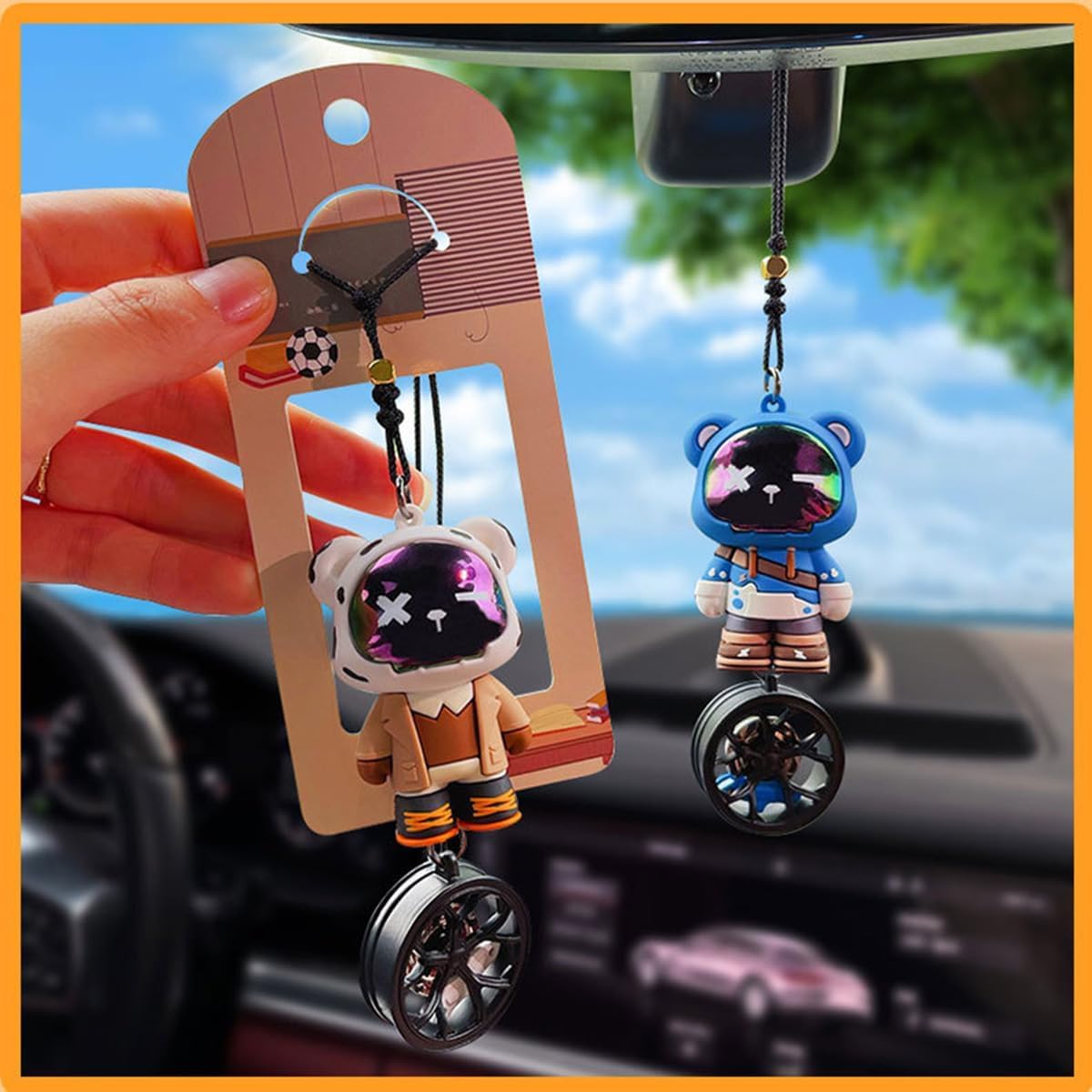 YOURKARTS.COM Bunny Astronaut Car Hanging Ornament, Rearview Mirror Pendant, Decorative Car Accessories (1, Astronaut B)
