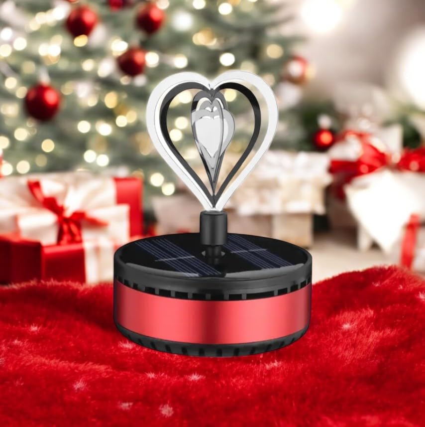 YOURKARTS.COM Solar Powered Car Air Freshener with Heart-Shaped LED Light, Red and Black, Rotating Design