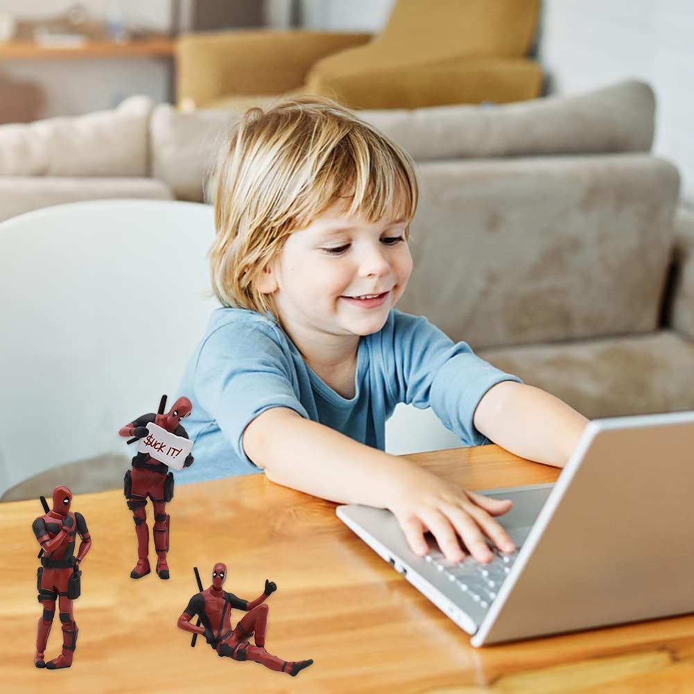 YOURKARTS.COM Dead Pool Action Figure Set of 3, PVC Model with Movable Joints, 3 Pieces, for Office Desk, Home Decor, Car Interior