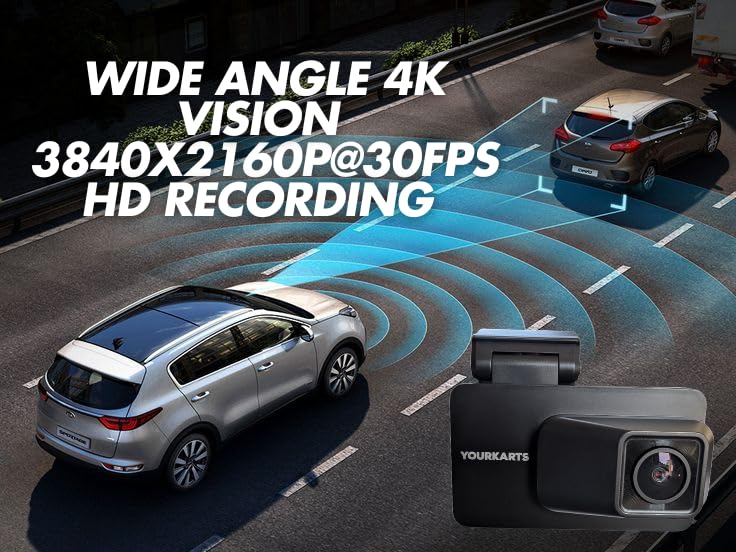 YOURKARTS.COM M18 4K Front 4MP REAR2MP with 3" Screen, ADAS, BSD, GPS Logger, WiFi, Night Vision, Rear Camera, Loop Recording, WDR, G-Sensor, 256GB Support – 18-Month Warranty