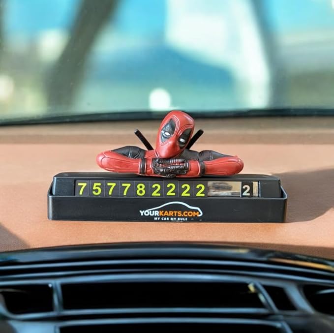 YOURKARTS.COM PVC Car Phone Number Dashboard Fantasy Display Plate, 27 x 8 cm, Push Down to Hide Number deadpool A