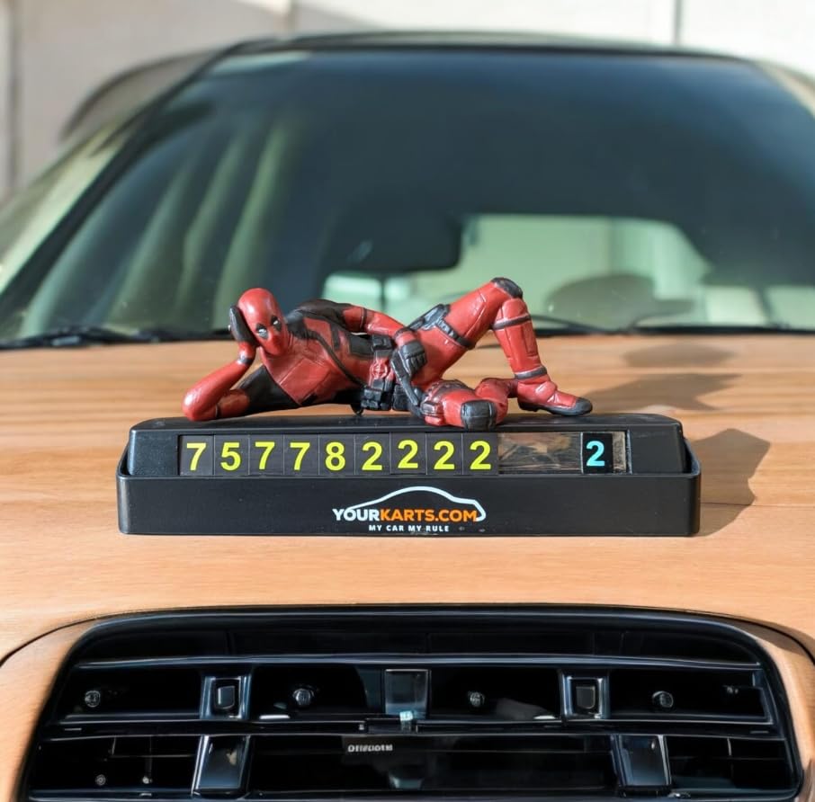 YOURKARTS.COM PVC Car Phone Number Dashboard Fantasy Display Plate, 27 x 8 cm, Push Down to Hide Number deadpool B