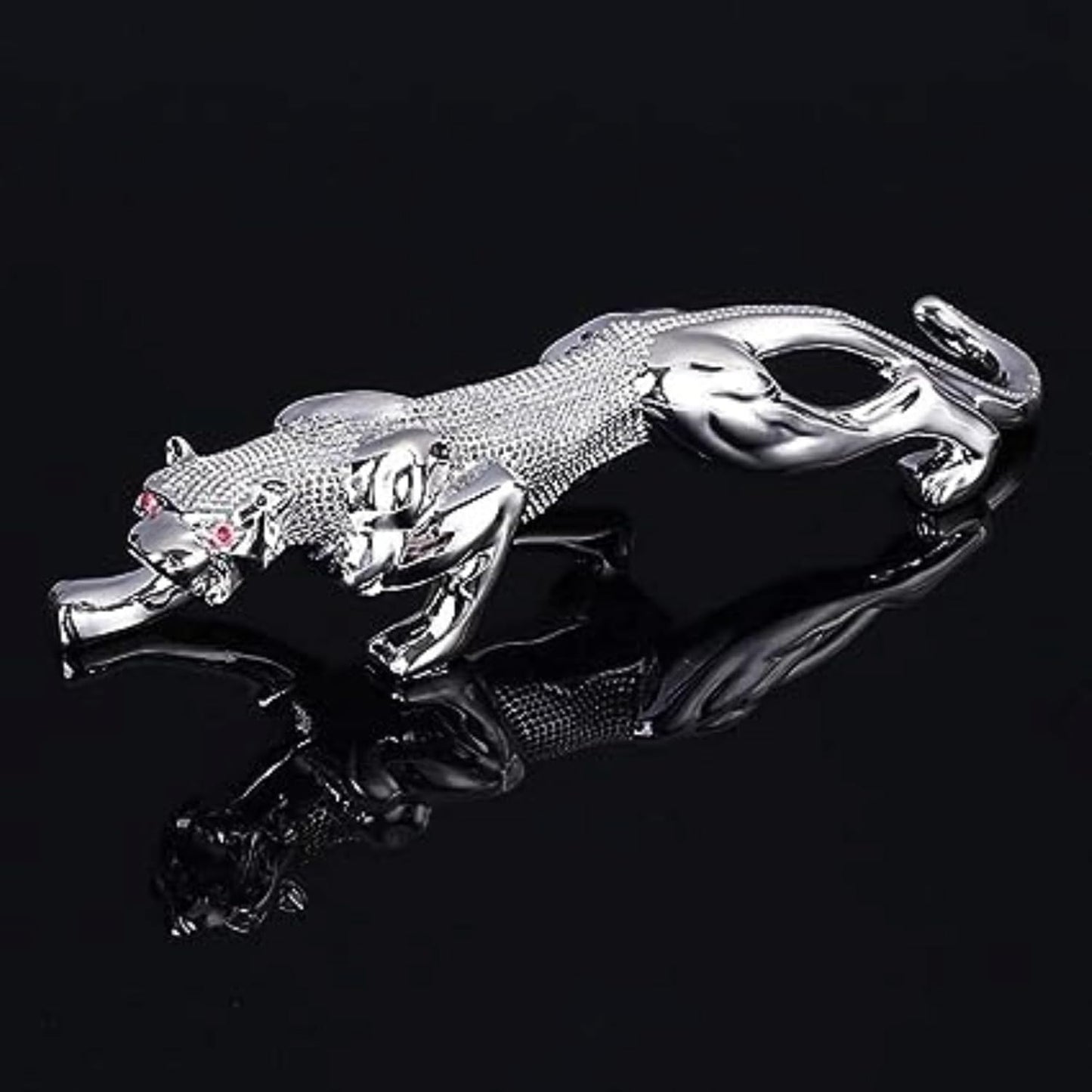 YOURKARTS.COM Realistic Luxury Metal Golden Leopard | Jaguar Showpiece for Car & Home Decor | for Good Luck (Silver)