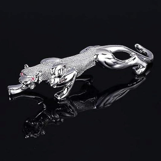 YOURKARTS.COM Realistic Luxury Metal Golden Leopard | Jaguar Showpiece for Car & Home Decor | for Good Luck (Silver)
