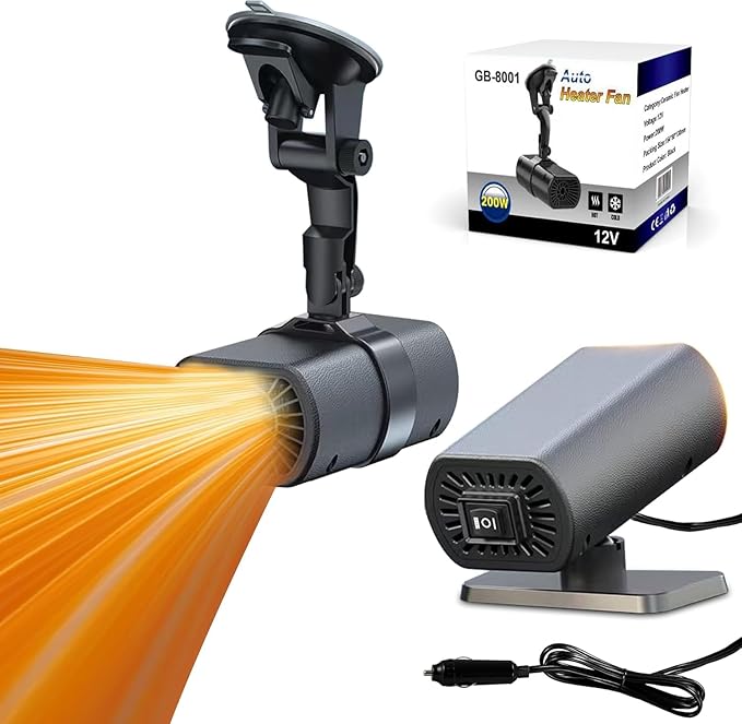 2-in-1 Portable Car Heater 12V 200W, Fast Heating Defogger & Defroster, Mini Heater