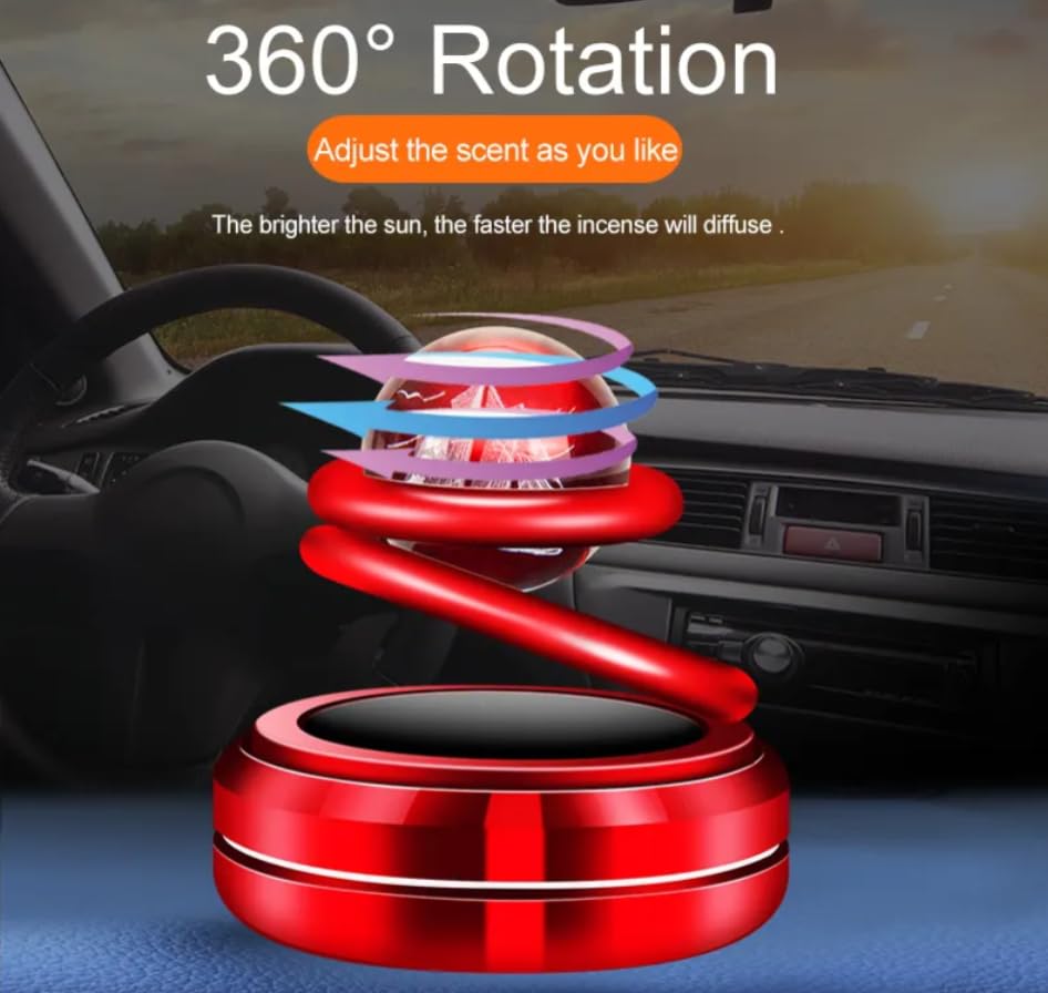 YOURKARTS.COM Rotating Solar Car Perfume Diffuser - Double-Ring Design with Glass Ball Ship Ornament, Aromatherapy Air Freshener for Car Interior Decoration