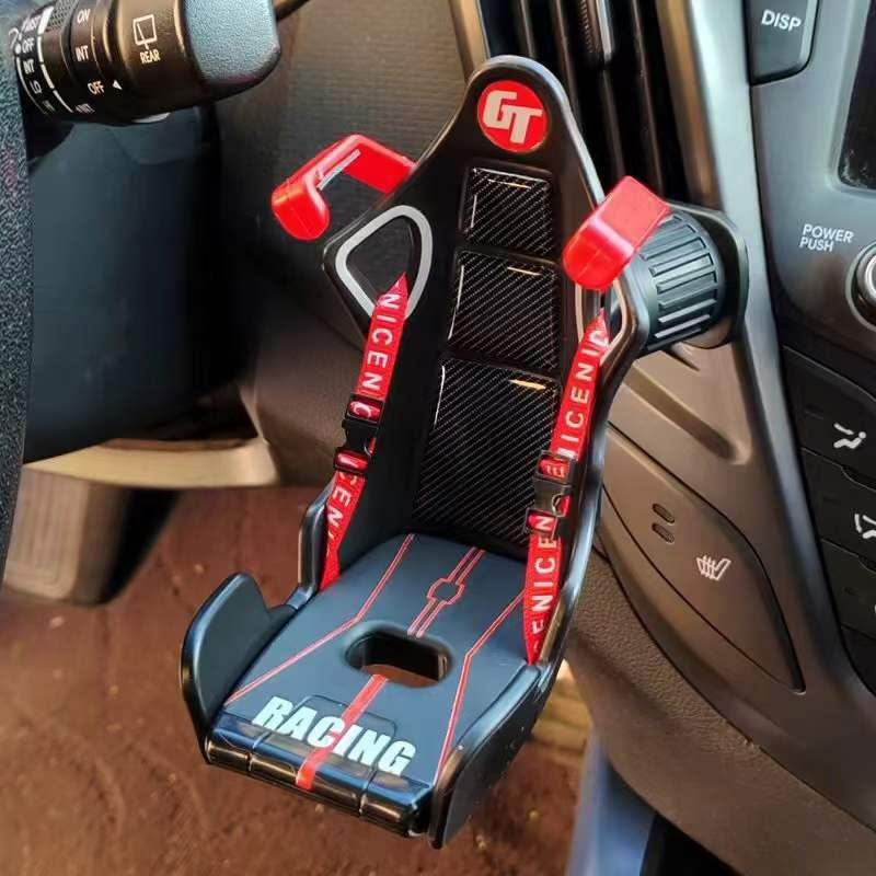 YOURKARTS.COM Car Phone Holder Mount, Racing Seat Design with Carbon Fiber Pattern, Air Vent Clip, Adjustable Grip, Red and Black