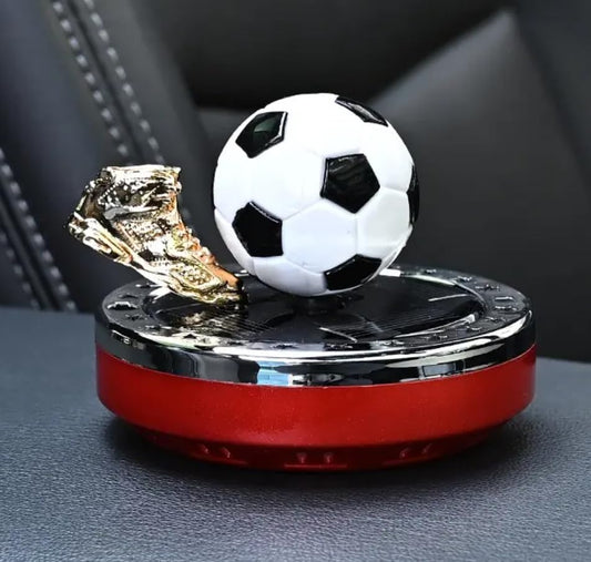 YOURKARTS.COM Solar Powered Football Trophy Display Stand with Gold Boot and Ball, Red and Black Base, Decorative Sports Memorabilia (Small Shoe)