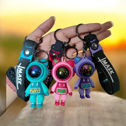 YOURKARTS.COM Space Mask Man Keychain Set, Multicolor Miniature Figurines with Accessories, for Bikes, Cars, Bag Chains, Decorative Use