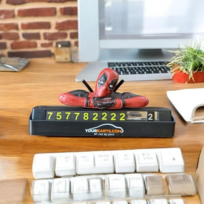 YOURKARTS.COM PVC Car Phone Number Dashboard Fantasy Display Plate, 27 x 8 cm, Push Down to Hide Number deadpool A