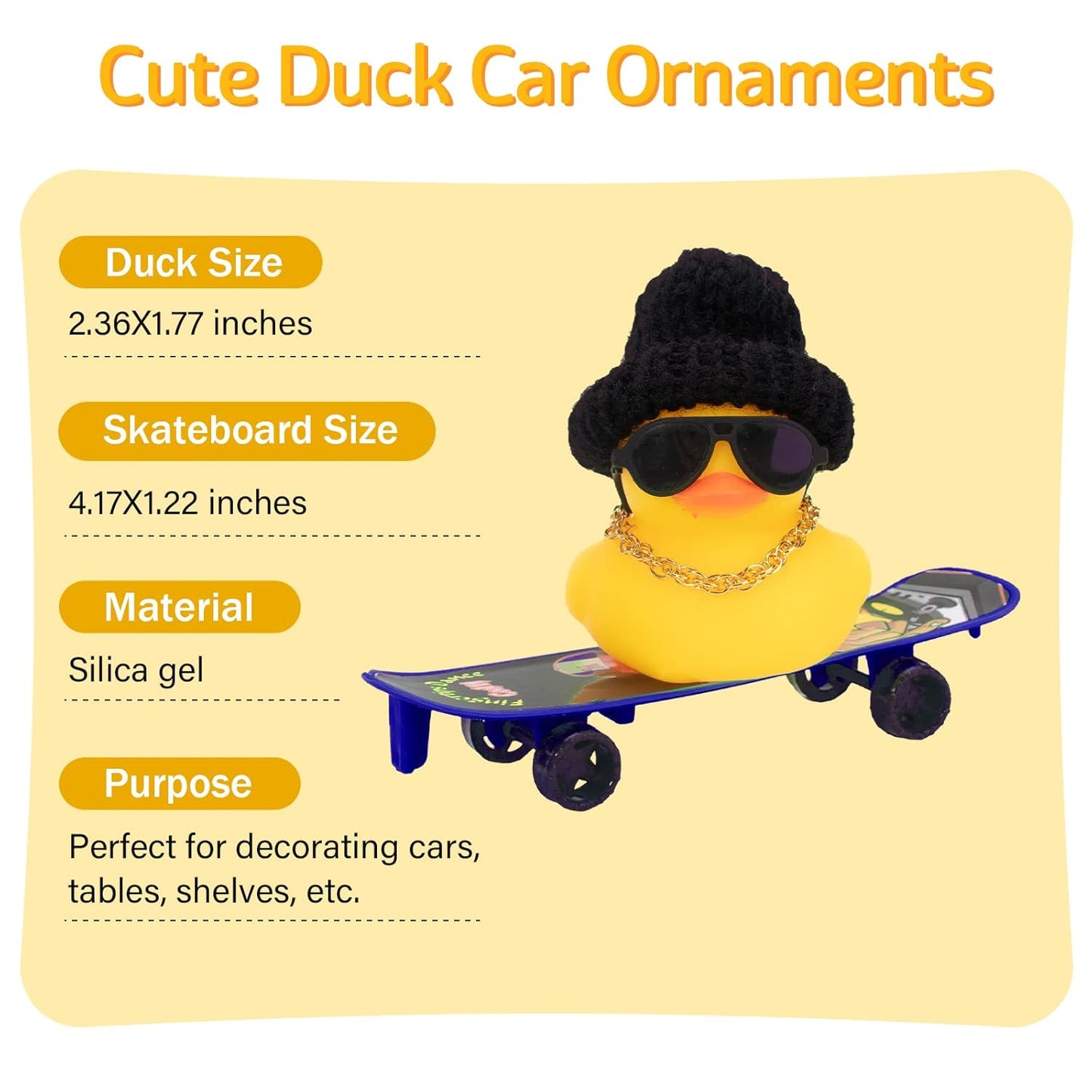 YOURKARTS.COM Cute Duck & Warrior Design Car Dashboard Accessory, Pack of 3 Adorable Toy (Skateboard Duck)