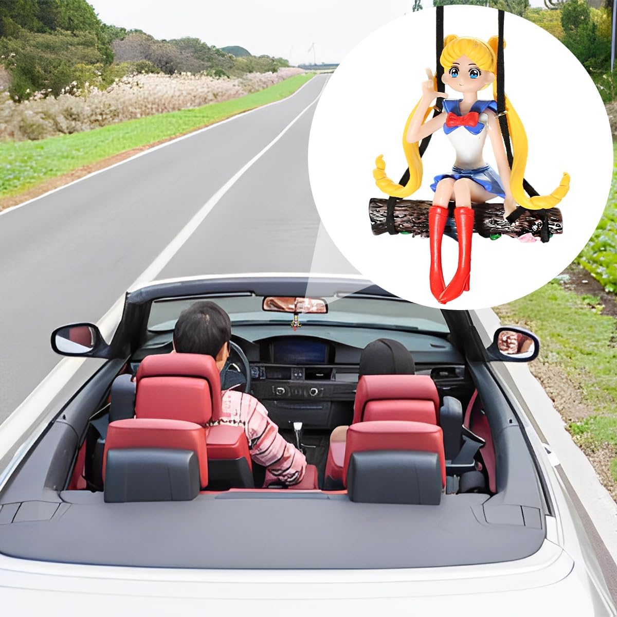 YOURKARTS.COM Car Mirror Hanging Anime Girls Showpiece, Office Desk Decor (Yellow Hair)