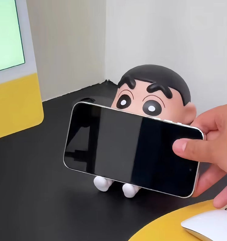 YOURKARTS.COM Cute Shin-Chan Phone Stand, ABS Doll Mobile Holder for Desk, Portable, Flexible (Blue)