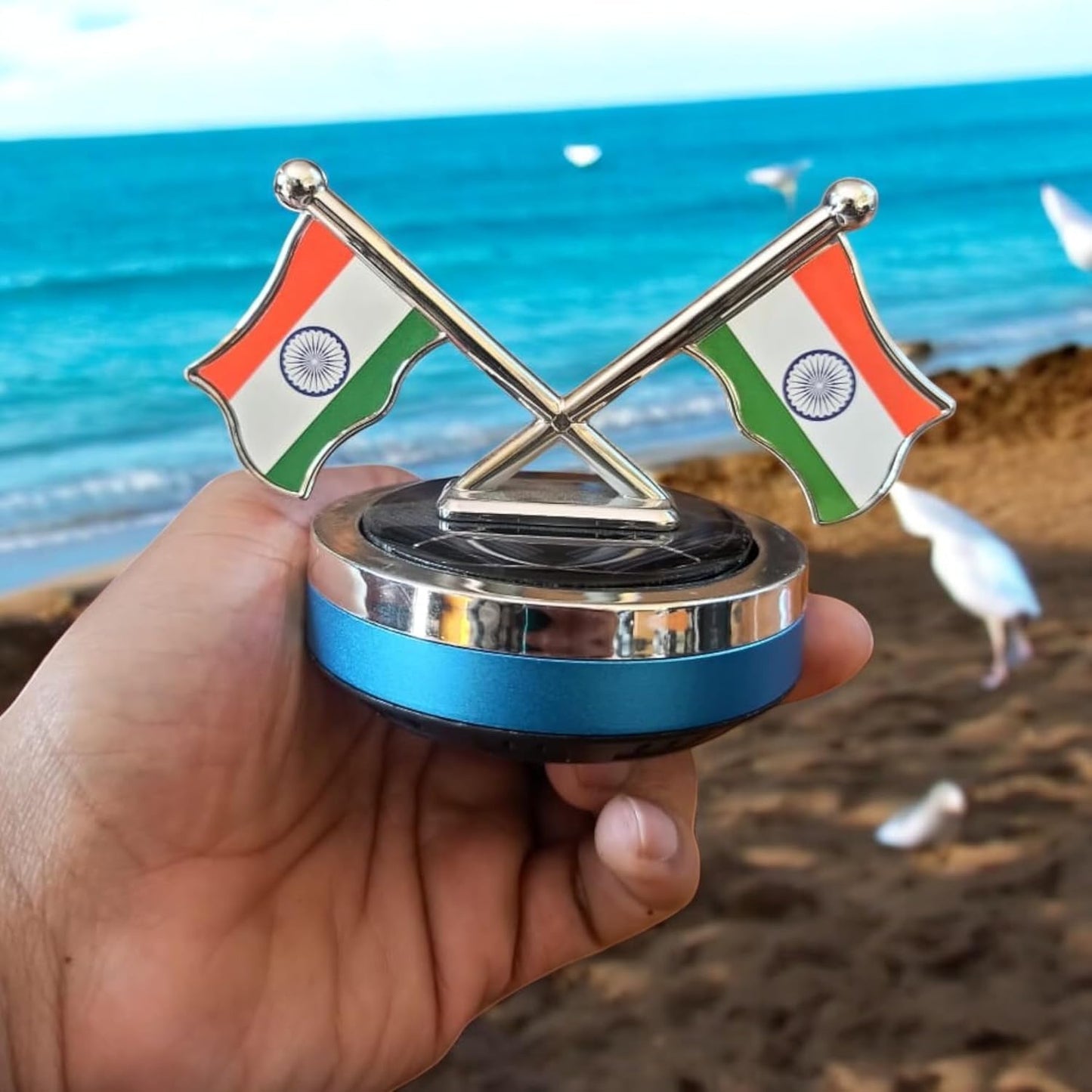 YOURKARTS.COM Solar-Powered Car Perfume with Dual Flag Design, Car and Desktop Decoration (Wide Spread)