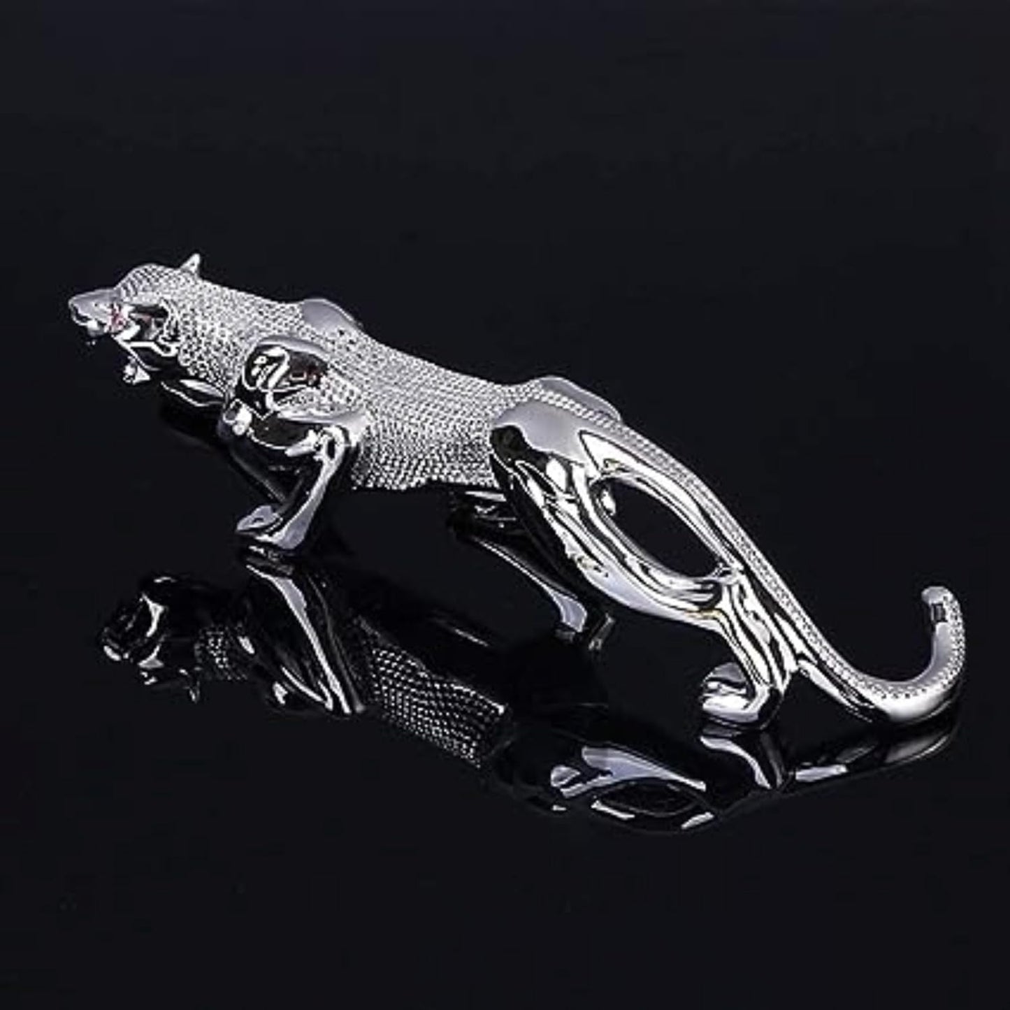 YOURKARTS.COM Realistic Luxury Metal Golden Leopard | Jaguar Showpiece for Car & Home Decor | for Good Luck (Silver)