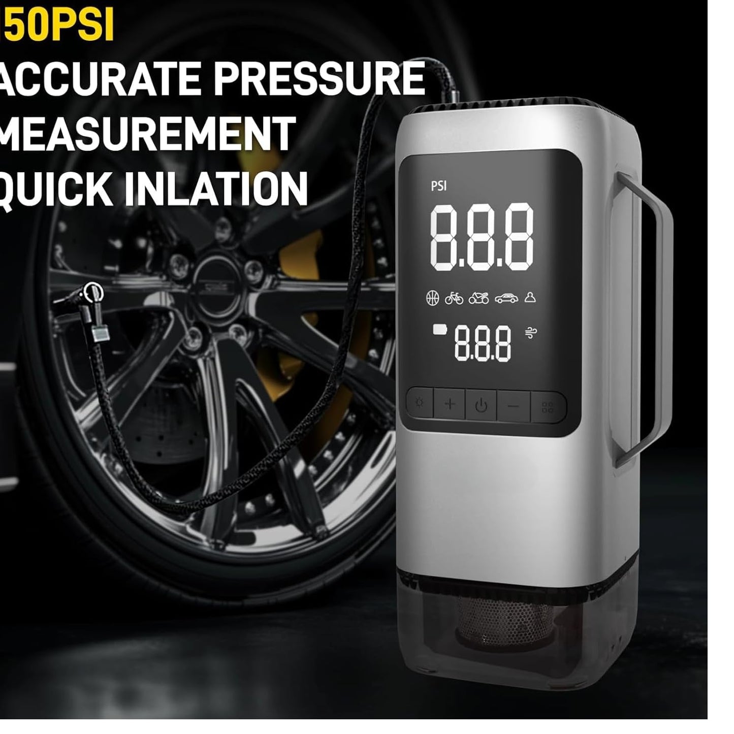 YOURKARTS.COM Q27|10,000 mAh | 4-in-1 Car Emergency Tool – 150 PSI Tyre Inflator, 5000 Pa Vacuum Cleaner & 3000 A Peak Jump Starter | Power Bank with Smart LCD & Safety Protection