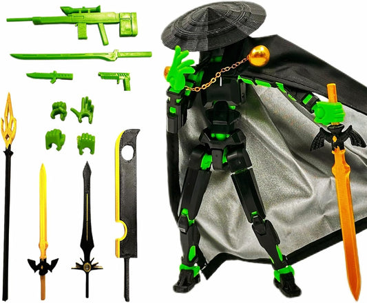 YOURKARTS.COM 3D Printed LED Action Figure, Moving Robot Toy for Kids and Adults, Multi-LED Display (Green Hat)