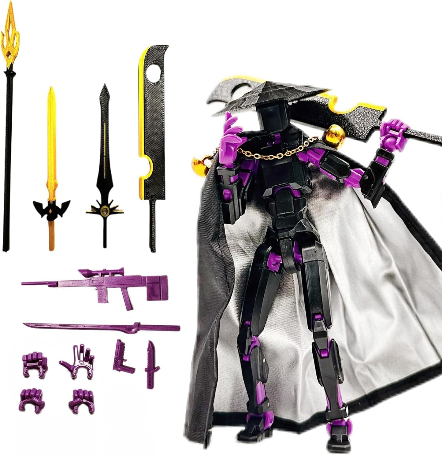 YOURKARTS.COM 3D Printed LED Action Figure, Moving Robot Toy for Kids and Adults, Multi-LED Display (Purple Hat)