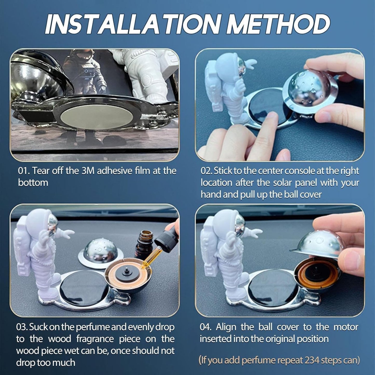 YOURKARTS.COM Solar Rotating Car Air Fragrance - Astronaut & Moon Oil Diffuser, Sunlight-Activated Rotating Car Perfume Decoration for Car Interior