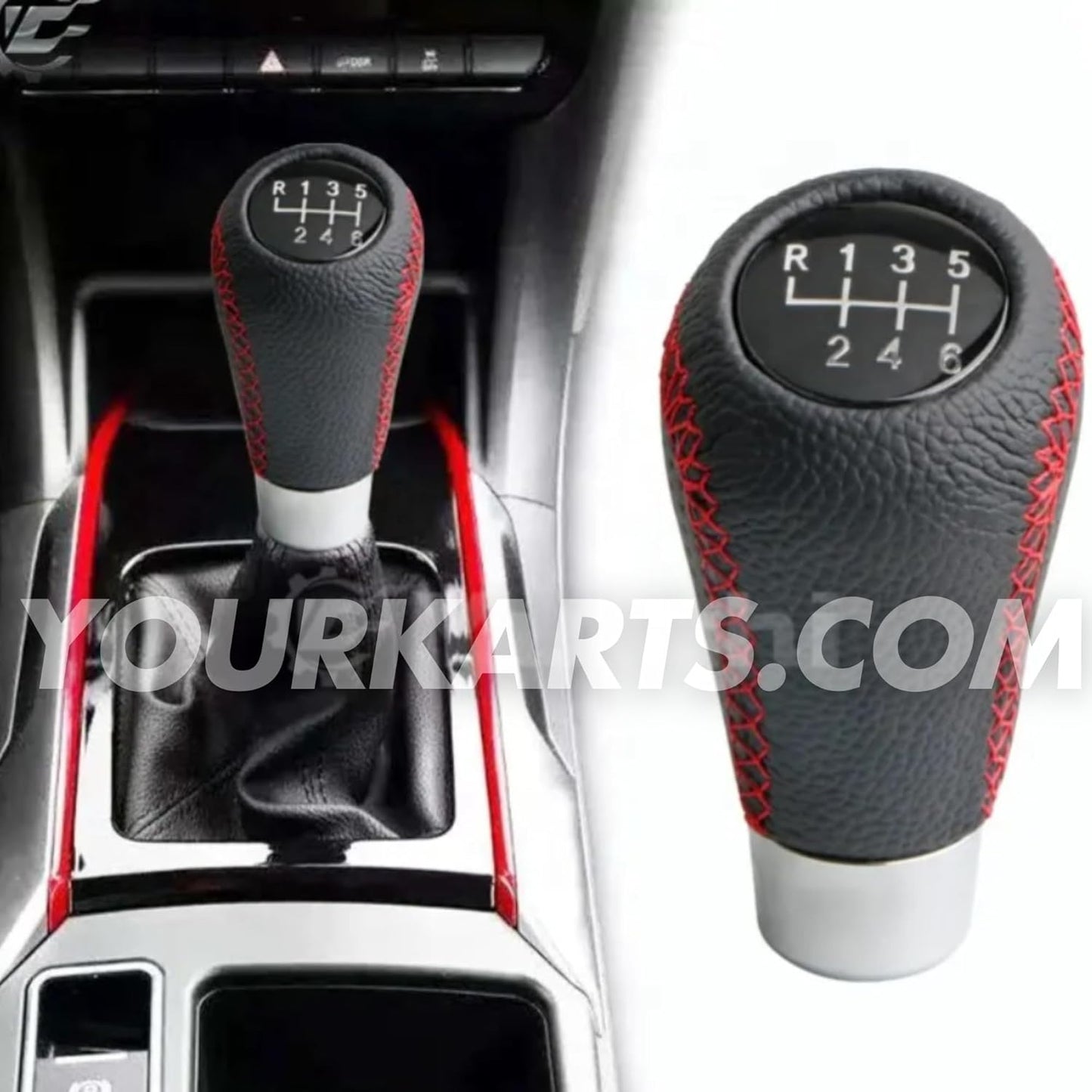 YOURKARTS.COM Leather & Chrome Gear Shift Knob - 5/6 Speed Manual/Automatic Transmission Gear Knob with Installation Kit (Black, 0529)