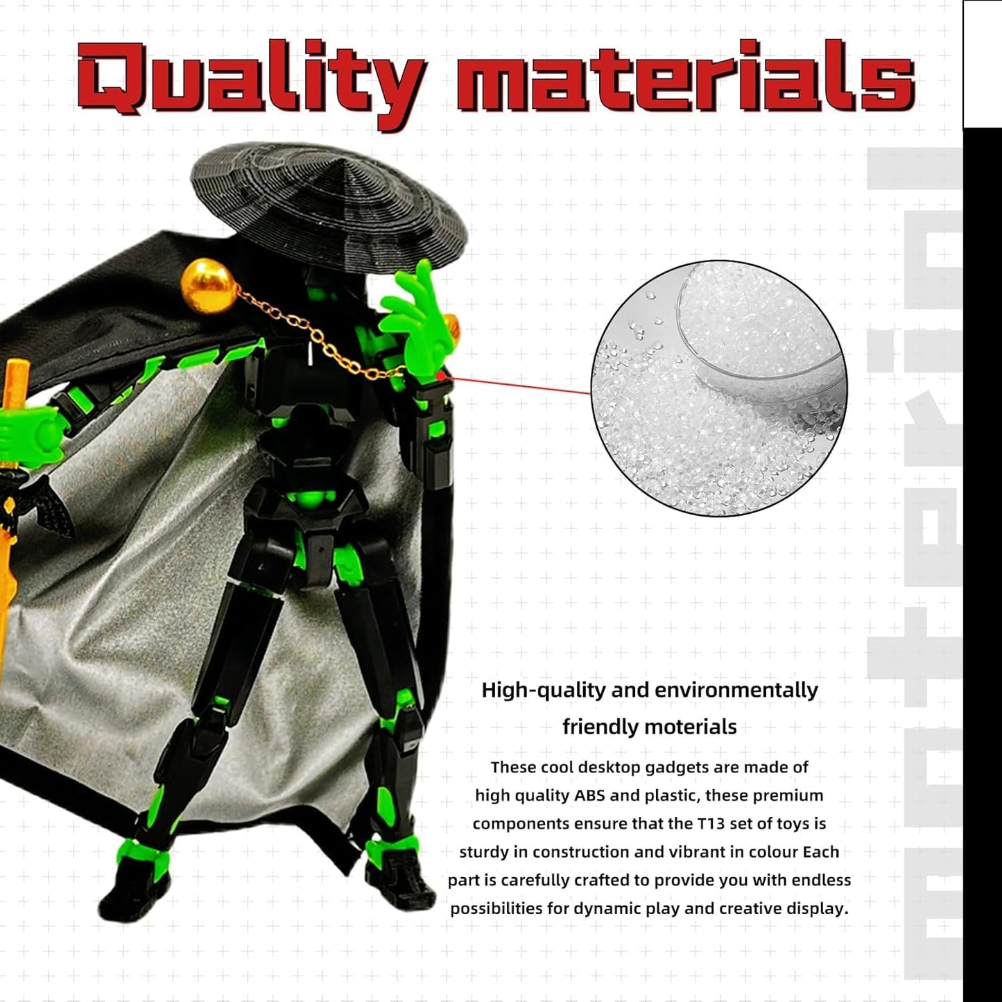 YOURKARTS.COM 3D Printed LED Action Figure, Moving Robot Toy for Kids and Adults, Multi-LED Display (Green Hat)