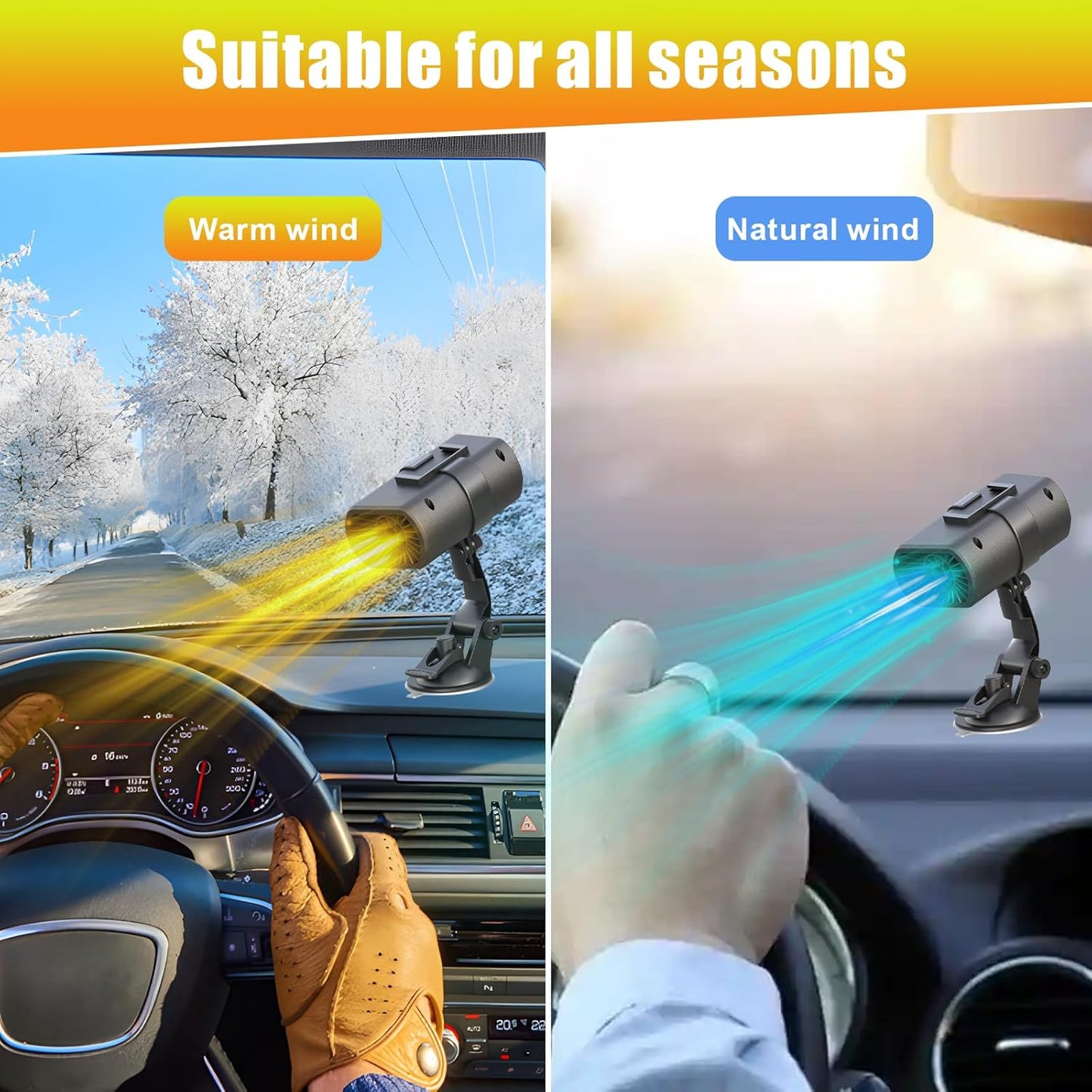 2-in-1 Portable Car Heater 12V 200W, Fast Heating Defogger & Defroster, Mini Heater
