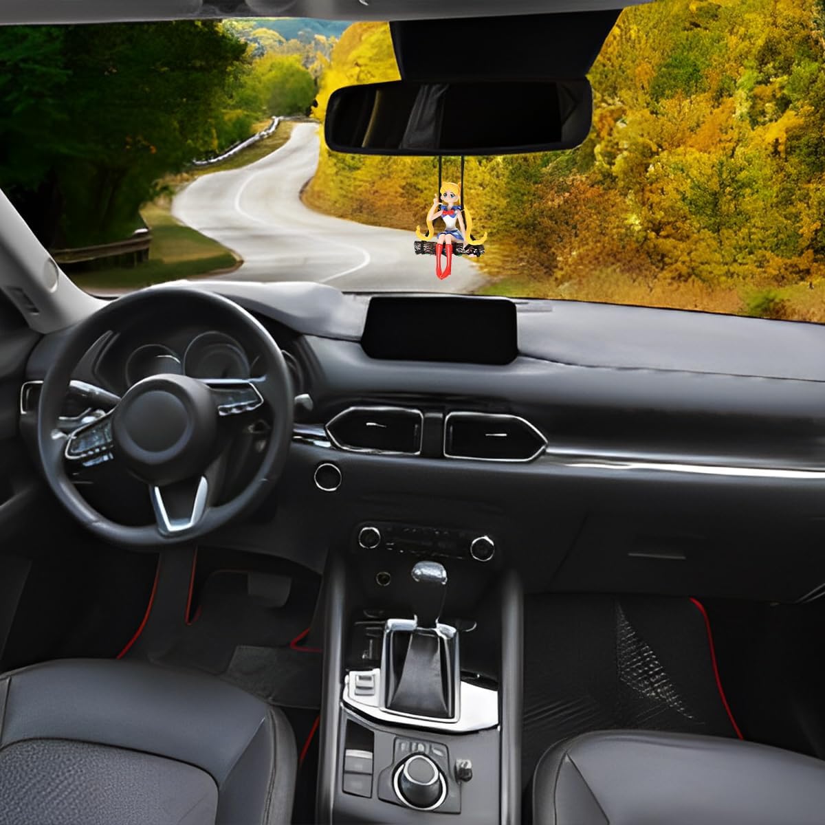 YOURKARTS.COM Car Mirror Hanging Anime Girls Showpiece, Office Desk Decor (Yellow Hair)