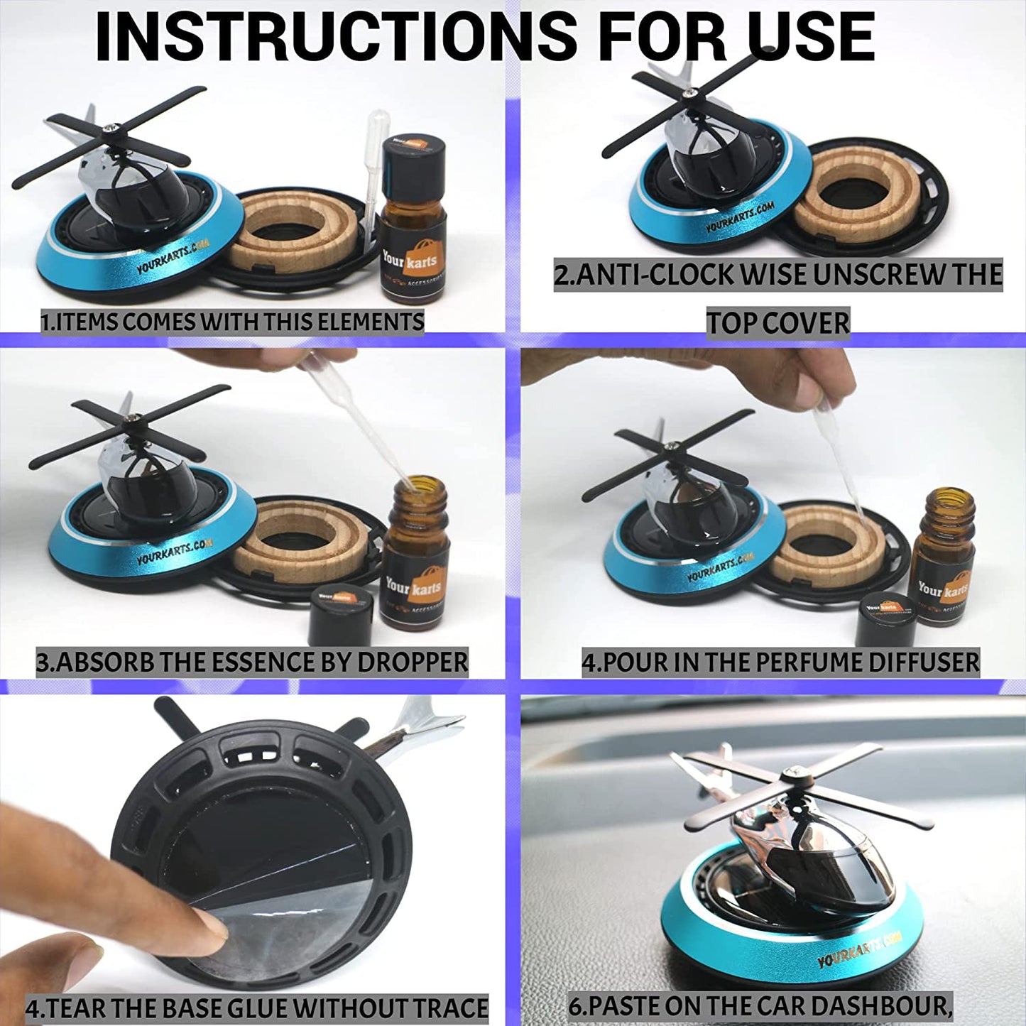 YOURKARTS Solar Helicopter Air Freshener | Solar-Powered Rotating Blades | Unique Car Dashboard Accessory | Aromatherapy for Cars, Offices, and Homes