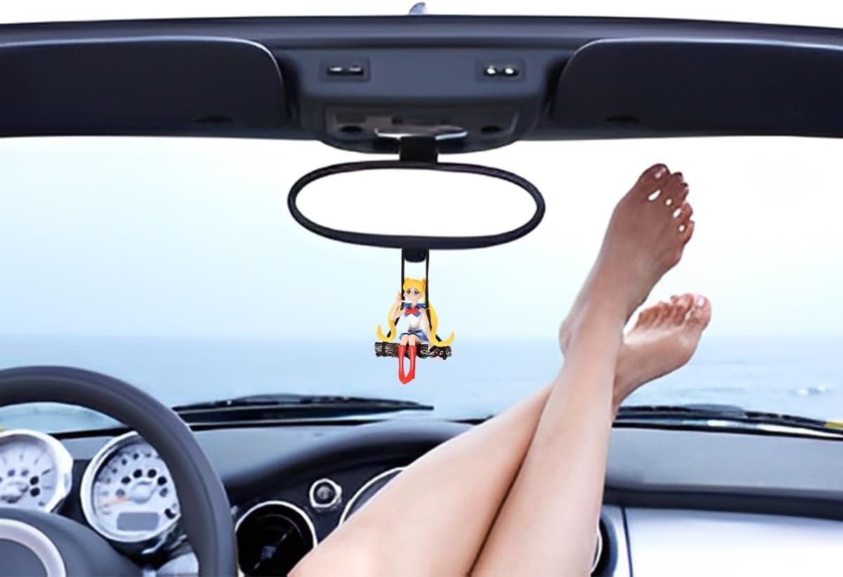YOURKARTS.COM Car Mirror Hanging Anime Girls Showpiece, Office Desk Decor (Yellow Hair)