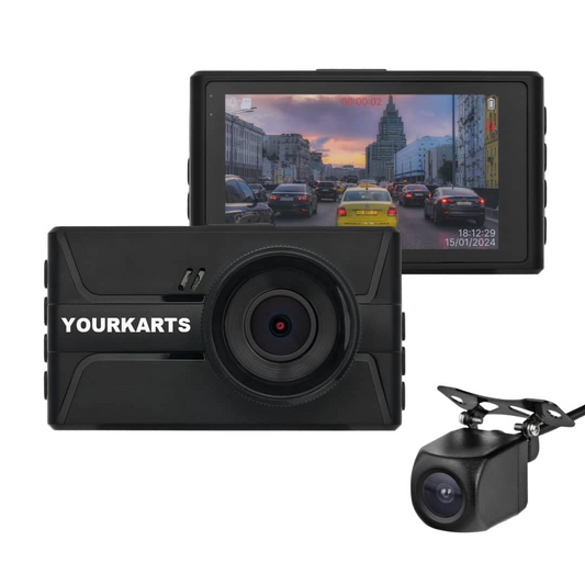 YOURKARTS.COM T968 Pro Dual Dash Camera – Full HD 1080P + 720P Front & Rear Camera with 3-Inch IPS Display,G-Sensor, and Night Vision-18 Months Warranty