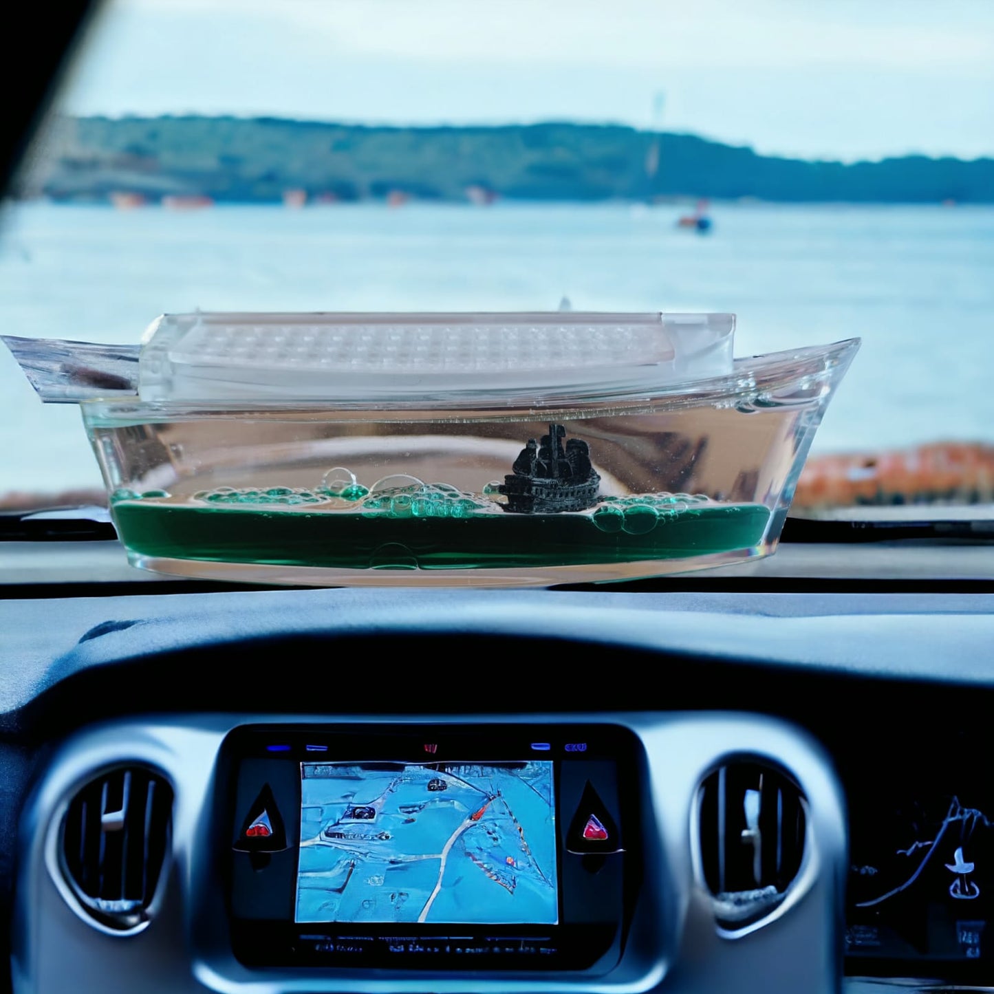 YOURKARTS.COM Car Liquid Wave Floating Ship Car Interior Dashboard Decorative Showpiece for Car Dashboard, Paperweight, Home Decor Decoration & Gift