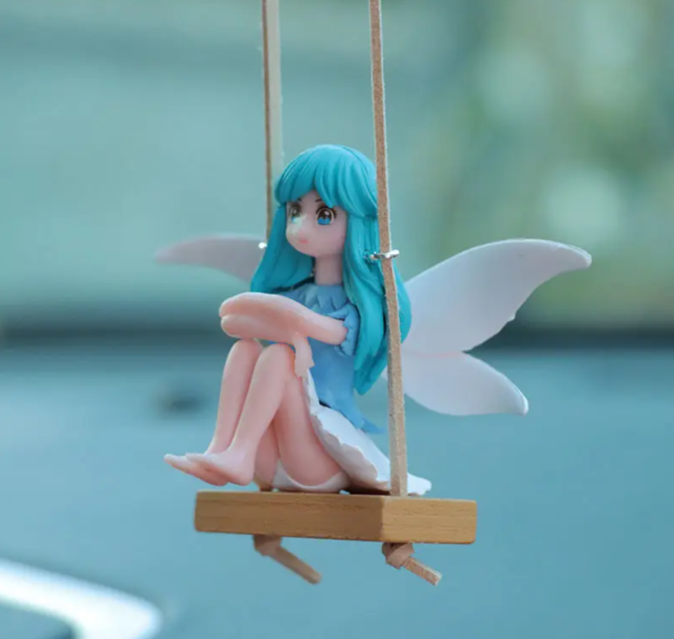 YOURKARTS.COM Car Mirror Hanging Anime Girls Showpiece, Office Desk Decor (Dark Blue Hair)