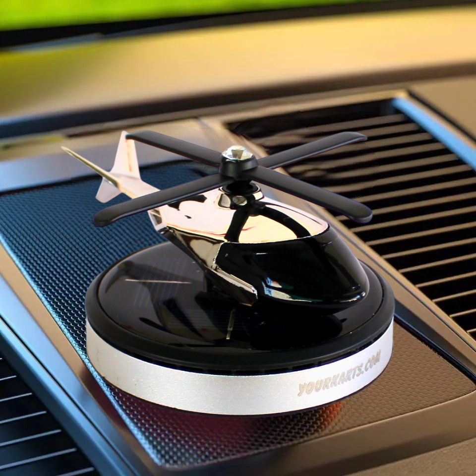 YOURKARTS Solar Helicopter Air Freshener | Solar-Powered Rotating Blades | Unique Car Dashboard Accessory | Aromatherapy for Cars, Offices, and Homes