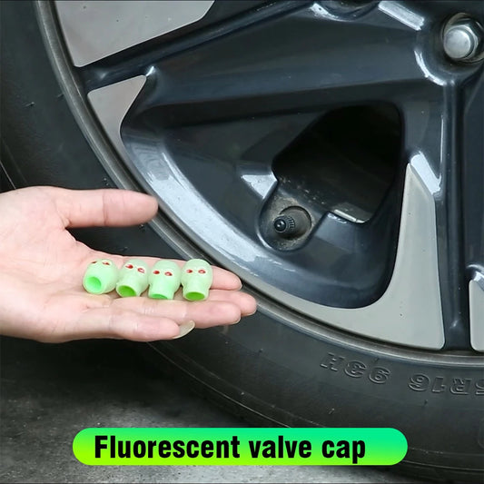 Glow-in-the-Dark Skull Tyre Valve Caps, Dustproof & Waterproof Wheel Air Valve Covers