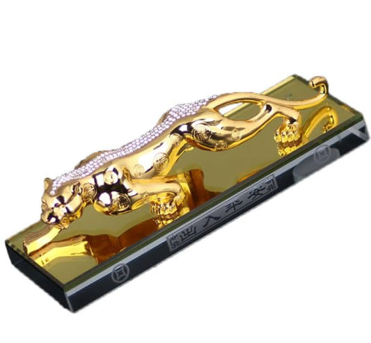 Realistic Luxury Golden Leopard, Jaguar Showpiece for Car & Home Decor (Gold Glass)