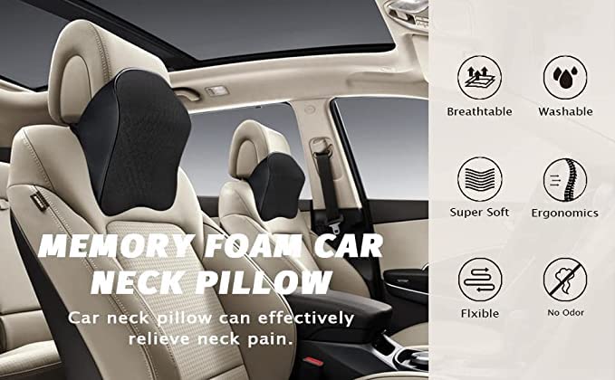 Car Seat Headrest Neck Rest Cushion, Car Neck Pillow Durable 100% Pure Memory Foam Neck Pillow with Breathable Removable Cover, Comfortable Ergonomic & Neck Pain Relief（14.17x11.8x3.9 in）