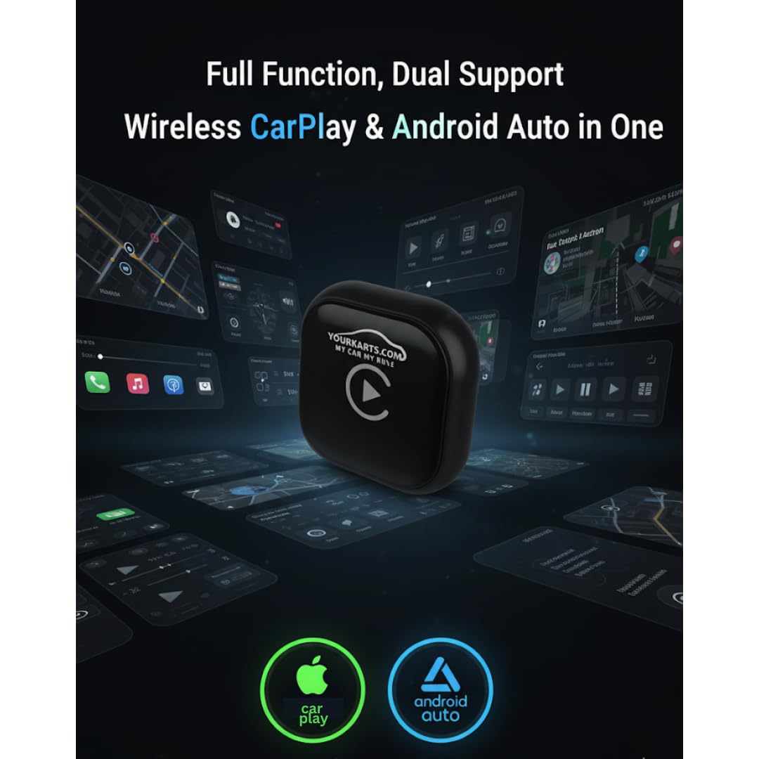 YOURKARTS.COM Adapter Wireless CarPlay & Android Auto Smart Car AI Box | Converts OEM Wired CarPlay to Wireless | Plug & Play, Fast Connection, Stable Performance
