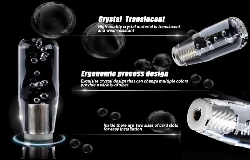 YOURKARTS.COM Crystal LED Gear Knob for Car – Universal Fit Design with USB Powered Multi-Color LED Light | Transparent Illuminated Gear Shifter for Manual Cars (White, 15cm)