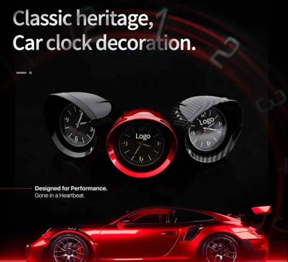 Mini Analog Car Dashboard Clock with Carbon Fiber Design (Black)
